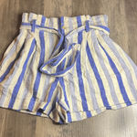 Madewell  High Waist Blue and Cream Linen/Cotton Paper Bag Striped Shorts Photo 0