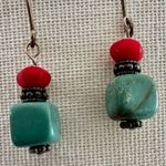 Sterling Silver Turquoise & Coral Dangle Earrings Blue Photo 3
