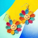 Rainbow Color Sunflower‎ Smiling Face Design Dangle Earrings Cute Knit St… Yellow Photo 0