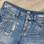 Soho  Jeans Metallic Paint Splatter Cuffed Hem Jean Shorts Blue‎ Silver 2 Photo 3