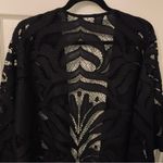 Black Lace Kimono Top 3/4 Sleeve Open Front
Fringe Hem Crochet Knit Size L Photo 4