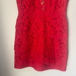 BCBGMAXAZRIA  Hanah Red Lace Overlay Scalloped Tiered Mini Dress Photo 4
