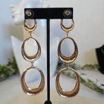 Statement Long Gold Oval Drop Earrings with Rhinestones Photo 6