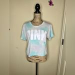 PINK - Victoria's Secret Victoria’s Secret PINK Cropped Light Blue, Lavender & White Tie Dye Shirt Sz M Photo 2