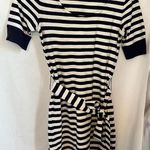 Banana Republic Navy and White Striped Short Sleeve Dress with Tie Waist In XXS Blue Photo 0