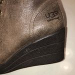 UGG  Women’s Zea Brown Leather Shearling Fur Cuff Waterproof Wedge Ankle Booties Photo 3