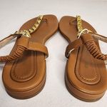 Stuart Weitzman Stuart Weiztman Brown Leather Gold Rose Appliqué Thong Sandals Flats Size 36 Photo 3
