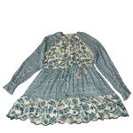 House of Harlow 1960 Boho Mini Dress Floral Long Sleeve Ruffle Tie Tassels Sz M Blue Size M Photo 5