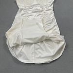 superdown  Revolve White Satin Mini Dress S Lace Trim Tie Strap Ruched Bodycon Photo 5