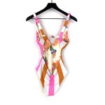 Maaji  Reversible One Piece Swimsuit Floral Striped Pink Orange White M Photo 3