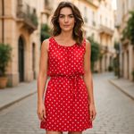 NWOT Red Polka Dot Dress Sleeveless Belted Chiffon Fabric Size undefined Photo 2