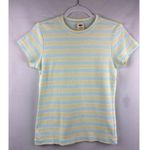 Old Navy Womens Medium Striped T-Shirt 100% Cotton Made In Peru Pastel Yellow & Photo 1