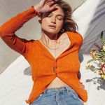 Camila Coelho Tais Long Sleeve Crinkle Top Orange Small Photo 0