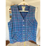 st. john's bay Vintage Blue Plaid Vest Cardigan Americana Cotton S Authentic Photo 1