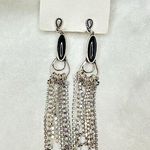 Free People NEW The Beat Goes On Dangle Earrings In Silver Black Chain Fringe Photo 0