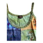 Rising International Patchwork Flower Tank Top Medium Stretchy Knit Vintage Green Photo 3