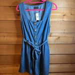 Lane Bryant NWT Denim Jean Romper Tie Square Neck Button Shorts Size 14 Stretch Photo 3