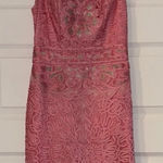 Sue Wong  Pink & Silver Lace Embellished Sheath Cocktail Dress Photo 0