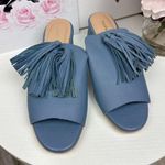 Kaanas Blue Pompom Leather Loafer Mule Sandal Size 6 Photo 0