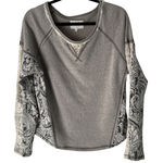 Miss Me Y2k Gray Lace Sleeve Thermal Henley Top Long Sleeve Grunge Size L Photo 0