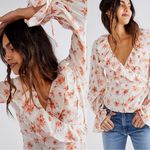 Free People  Amanda Ruffle Top in Ivory Floral Coquette Fairy Femme Small NWT New Photo 1
