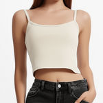 Black Halo H&M Crop Top Womens Size L Light Beige Basic Fitted Stretchy Minimalist Casual Photo 0