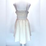 Esley  Pleated Pinup Boho Mini ModCloth Sundress Cream Cotton Minimalist Cottage Photo 4