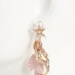 Betsey Johnson Mermaid Flower Drop Earrings Gold Halloween Chappell Roan Photo 2