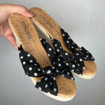 Chico's  Vintage Women's Wedge Sandals Size 7 Black Polka Dot Bow Cork Espadrille Photo 0
