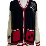 DC Comics Boxlunch Harley Quinn Varsity Patch Knit Cardigan Black Photo 0