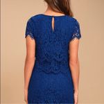 Lulus Heartbeats Blue Eyelash Trim Tiered Lace Blouse Crop Top ONLY Size XL Photo 2