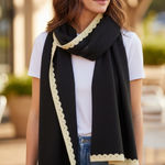 Peter Elliot Lippincott SCIARPINA Green scalloped suede and Black wool Scarf new Photo 0