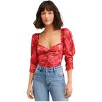 For Love & Lemons NWT Monet Ruched Bodysuit Red Pink Floral Women’s Size Small Photo 4