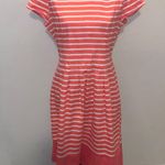 DE Collection Coral Striped Short Sleeve Pleated Midi Dress Modest Photo 1