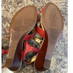 Lauren Ralph Lauren Laurissa Red Leather Wedge Sandals 9.5B Gold Buckle Size 9.5 Photo 5