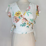GB White Floral V-Neck Short Sleeve Blouse Photo 0