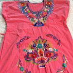 Mexican Embroidered Coral Floral Caftan Shift Oaxacan Peasant Boho Dress XL NWOT Orange Photo 15