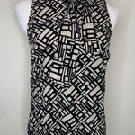 Jones New York Vintage Silk Taupe Black Tie Neck Blouse Sz 4 Photo 0