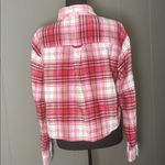 American Eagle Cropped Flannel Shirt Women's Size S AEO Pink Plaid Button Up Photo 3