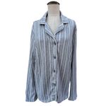Nicole Miller New York Gray and White Striped Button Down Pajama Shirt NWT Large Photo 1