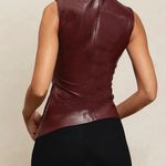 Ruched Mock Neck Asymmetrical Leather Top Red Size M Photo 1
