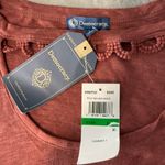 Democracy  Women’s Short Puff Sleeve Crewneck Crochet Cutout Knit Top, L Photo 3