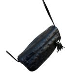 Vintage Crossbody Black Leather Bag Purse Floral Embossed Leather with Tassel Photo 12