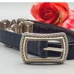 Black & Two Tone Silver & Gold Faux Croc Leather Western Belt Size M Cowgirl Photo 0
