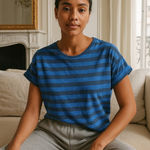 Victoria's Secret Blue Striped Boxy Cropped Loungewear T-Shirt Size Small Photo 0
