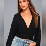 Free People  That’s a wrap black flowy boho bell sleeve wrap top sz XS Photo 2