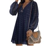 Boutique  Navy Clip Dot Mini Dress Size Small Babydoll Empire Waist Long Sleeve Photo 14