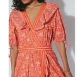 Cleobella Blair Tassel-Cuff Ruffle Short Sleeve Mini Dress Floral Orange Small S Photo 2