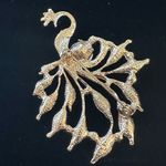 Peacock Gold Brooch with White, Pink and Blue Accents Photo 4