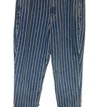 American Eagle Mom Jeans 10 Blue White Striped High Waist Ankle Denim Cotton Photo 1